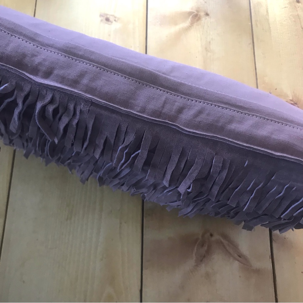 Bloomingville Brown Leather Cotton Fringe Rectangular Throw Pillow Boho 23x18 - Picture 7 of 9